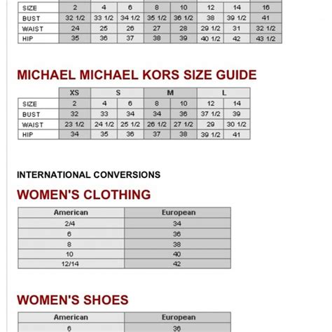 michael kors size chart shoes|Michael Kors size chart for women.